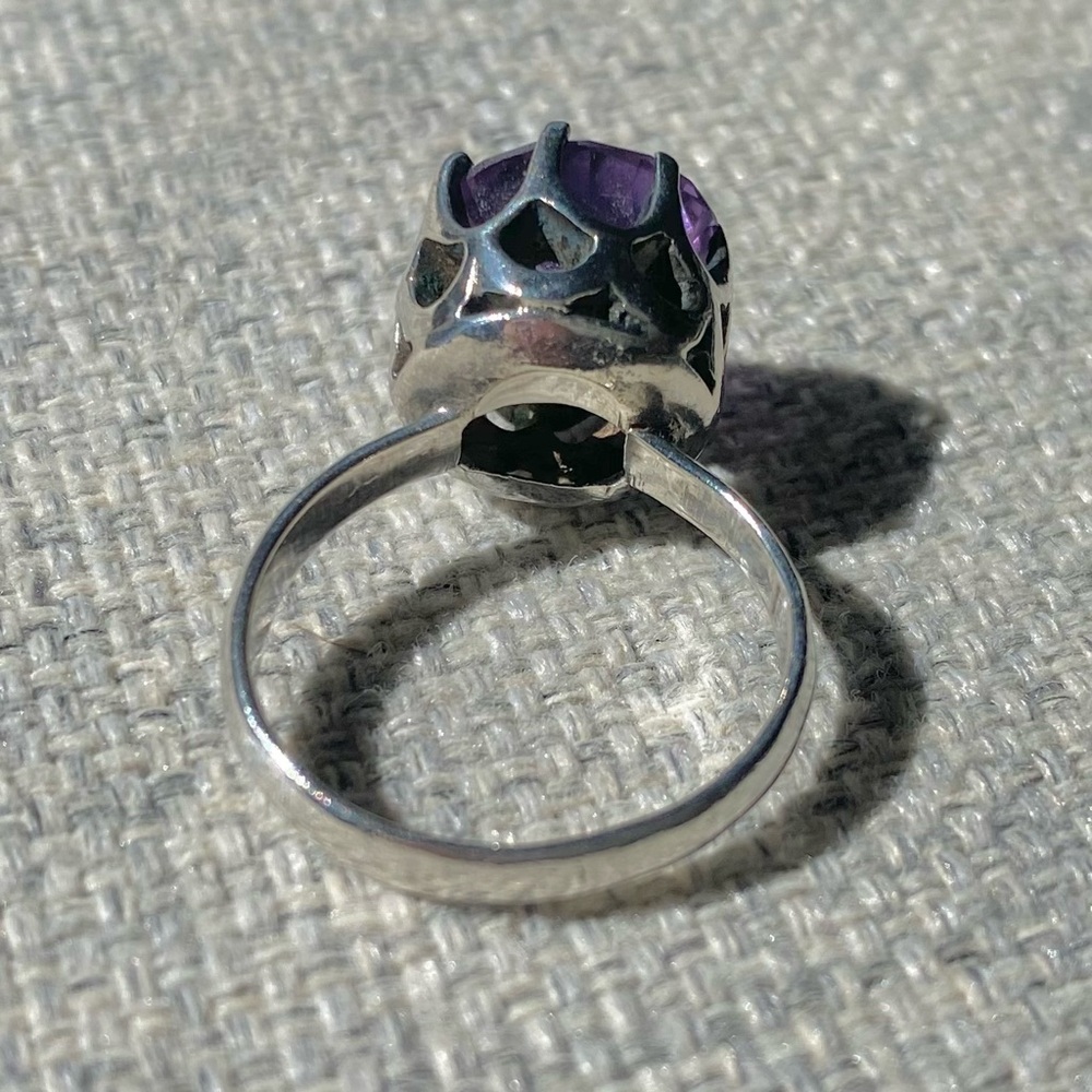 Vintage Taxco Mexico 925 Silver Purple Alexandrite? Crown Statement Ring size 6 - Picture 8 of 12